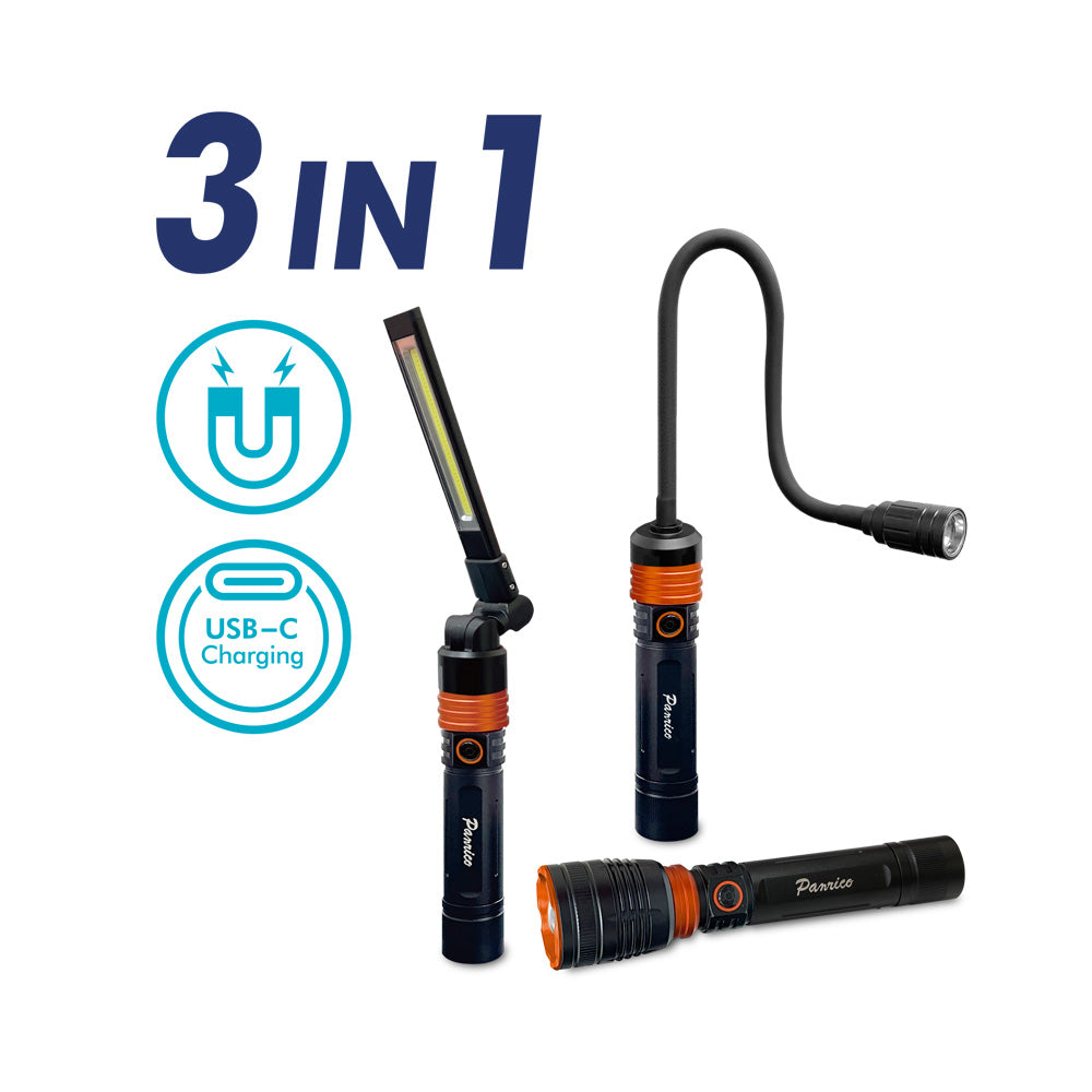 3 oaks rechargeable flashlight Versatile 3-in-1 LED Work Light with Rechargeable Flashlight and Gooseneck – Golden Root Co., Ltd