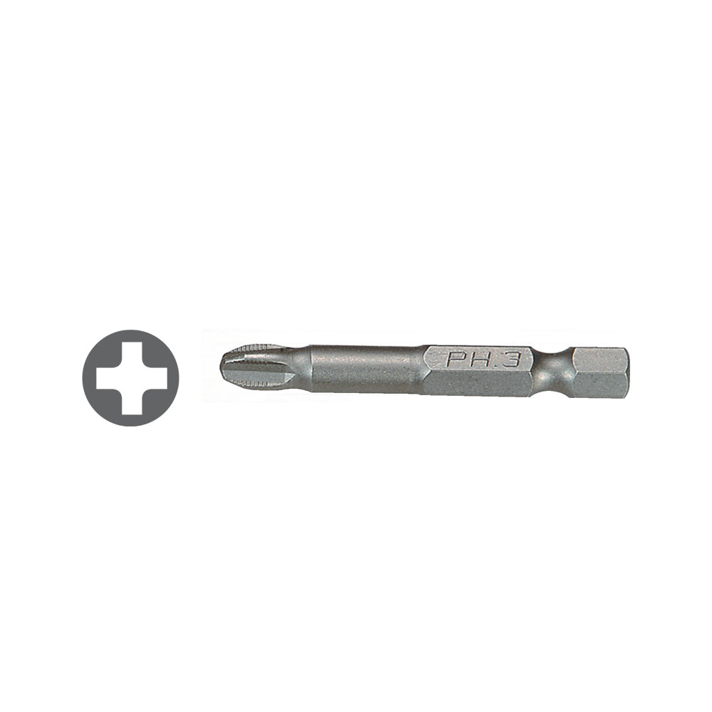 1/4 inch 50mm Phillips Non Slip Rib Reduced Shank Power Bit