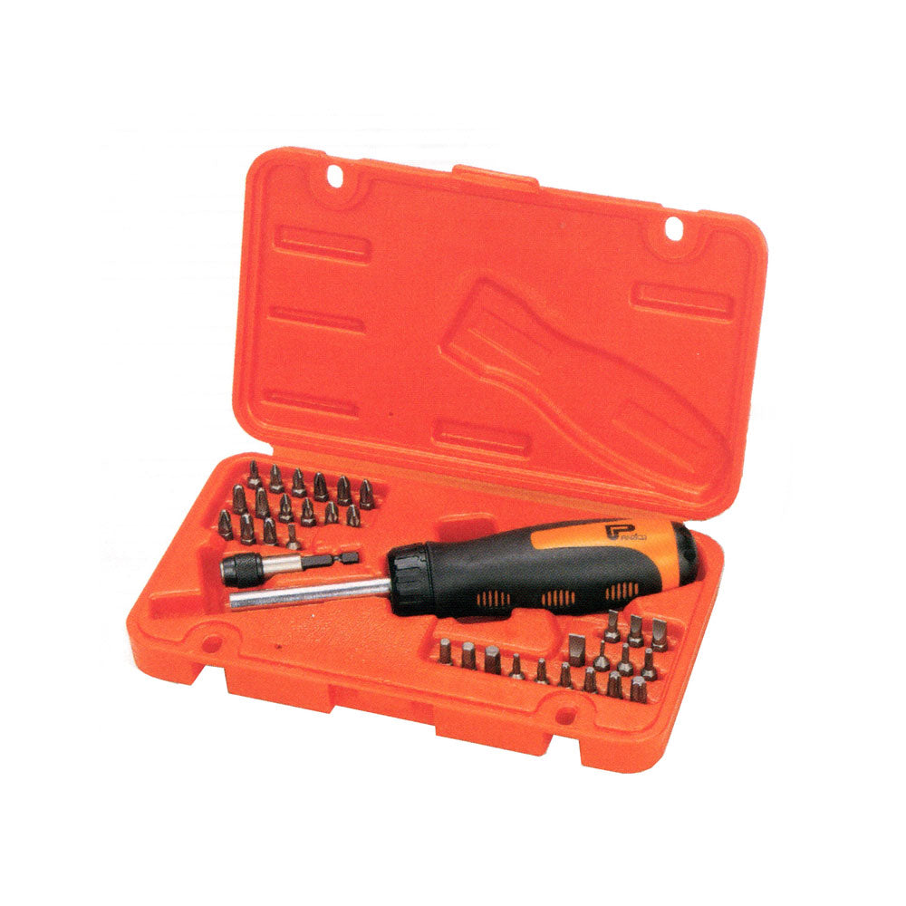 34pcs High Torque Ratchet Screwdriver & Bit Set