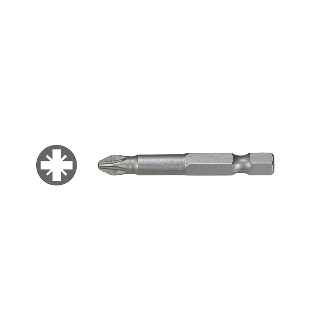 1/4 inch 50mm 50mm Pozidriv Non Slip Rib Reduced Shank Power Bit