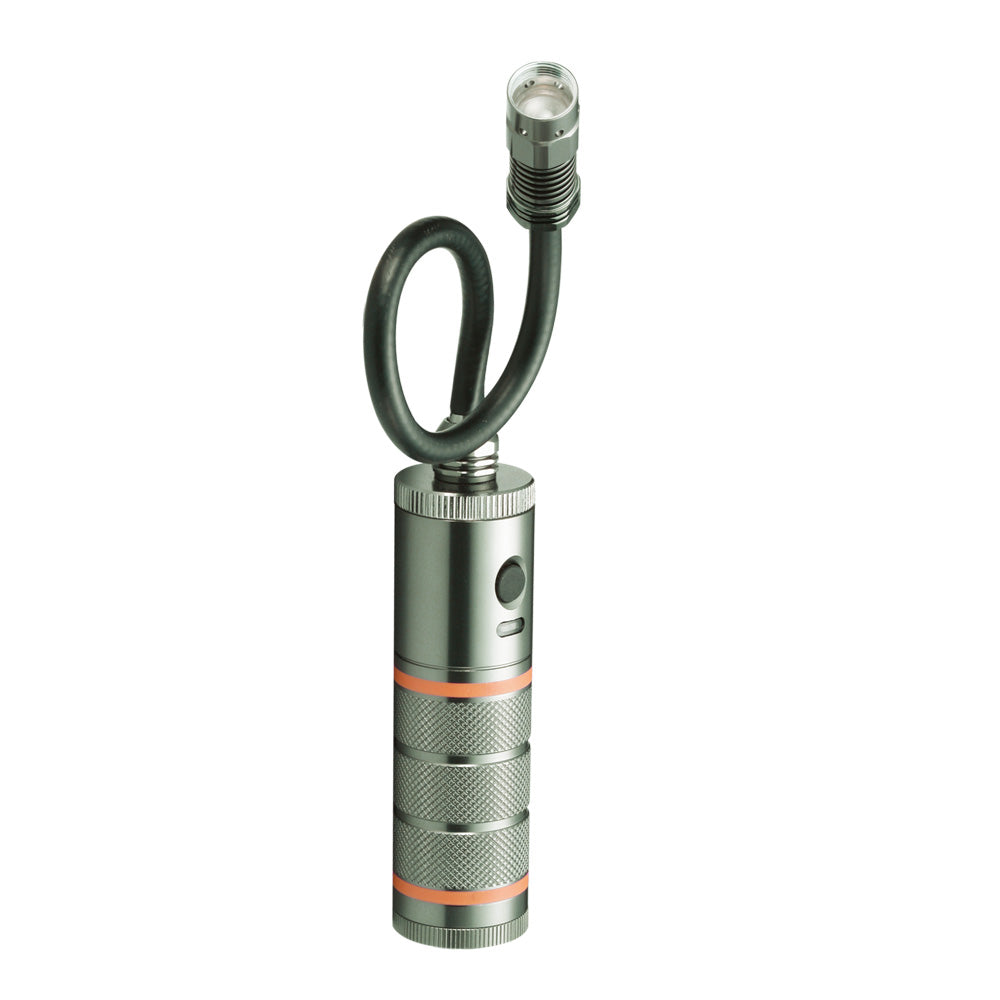 The A62B 3W LED Torch features a flexible snake design and double magnetic base, offering hands-free, adjustable lighting for small spaces. Perfect for work, repairs, and inspections, this compact flashlight provides bright illumination in tight, hard-to-reach areas. Ideal for DIY and professional use.