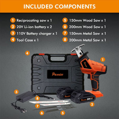 20V Lithium Cordless Reciprocating Saw Rechargeable Saber Saw components