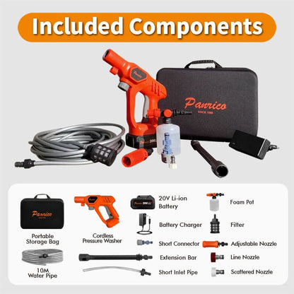 20V Cordless High Pressure Washer Portable Pressure Cleaner with Accessories components