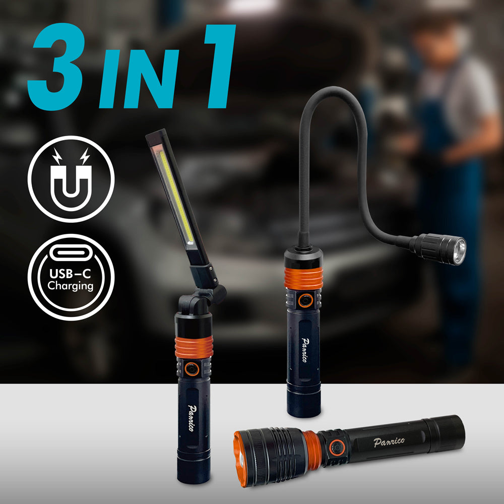 Versatile 3-in-1 LED Work Light with Rechargeable Flashlight and Gooseneck – Golden Root Co., Ltd
